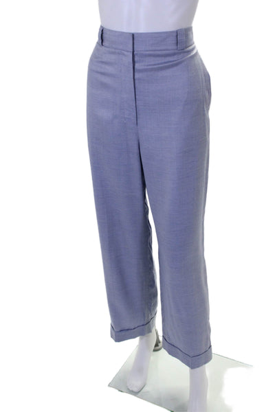 Theory Womens Zipper Fly High Rise Pleated Cuffed Pants Blue Silk Size 8