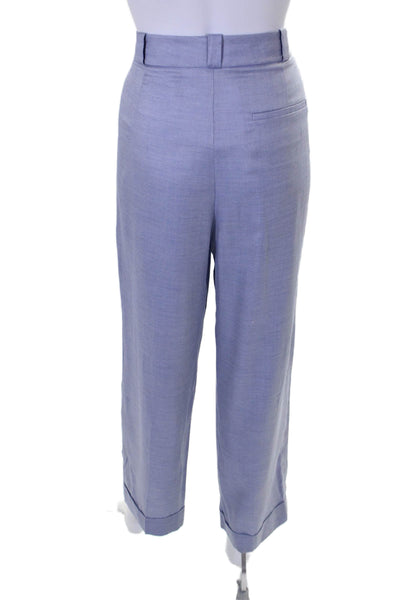 Theory Womens Zipper Fly High Rise Pleated Cuffed Pants Blue Silk Size 8