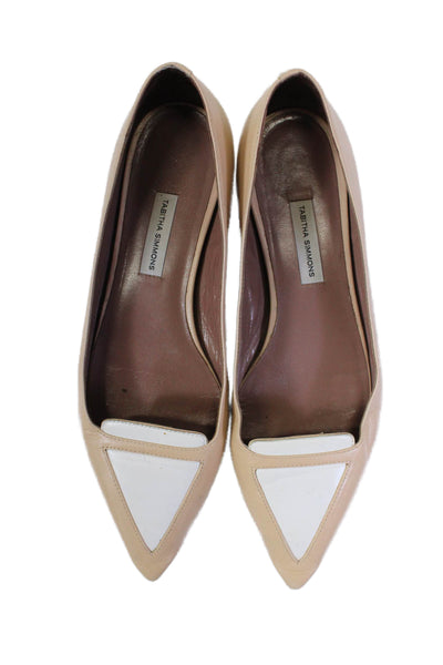 Tabitha Simmons Womens Slip On Pointed Toe Loafers Brown White Leather Size 39.5