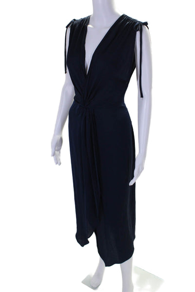 Bec & Bridge Womens Sleeveless V Neck Midi Slit Gown Blue Size 2