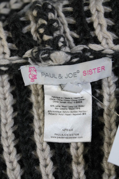 Paul & Joe Sister Women Cotton Crochet Full Zip Hooded Jacket Black White Size 1