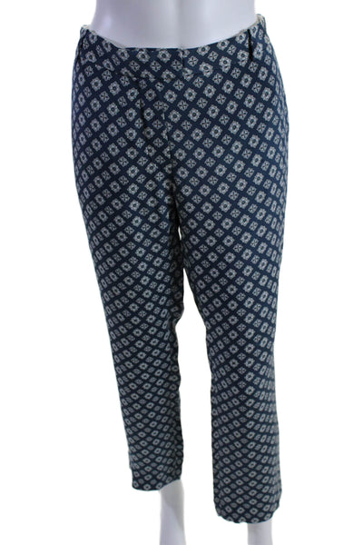 Joseph Womens Silk Diamond Print Flat Front Straight Leg Trousers Blue Size 42