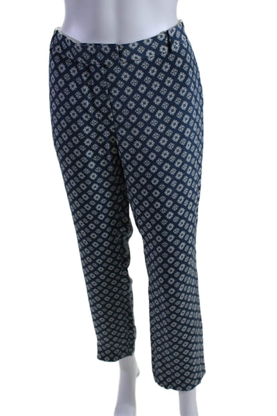 Joseph Womens Silk Diamond Print Flat Front Straight Leg Trousers Blue Size 42