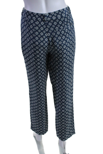 Joseph Womens Silk Diamond Print Flat Front Straight Leg Trousers Blue Size 42