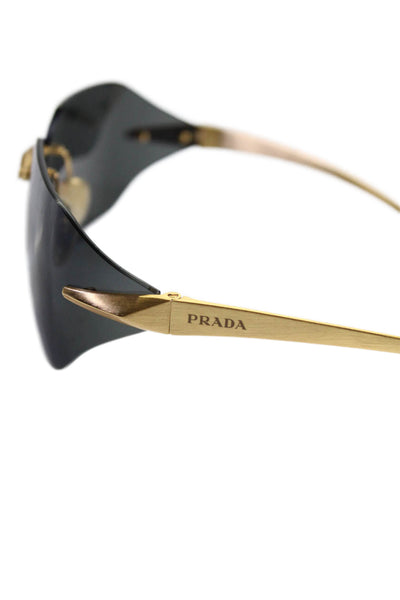 Prada Womens Geometric Gold Toned Framed Slip-On Sunglasses Black 115MM