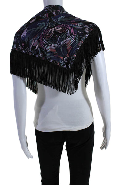 Louis Vuitton Womens Silk Graphic Print Sequined Frayed Hem Shawl Black Size OS