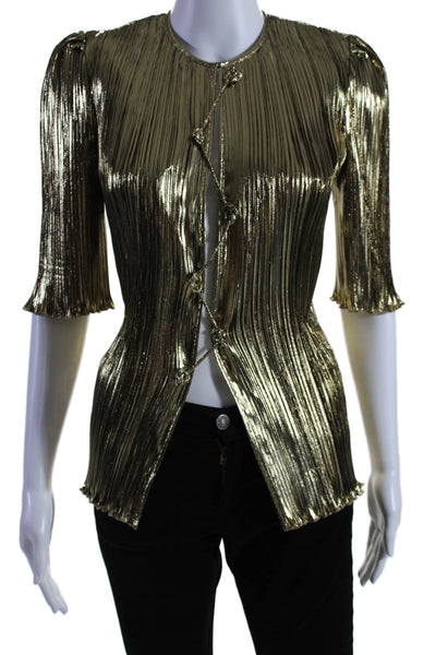 Altuzarra Womens Metallic Snap Button Ribbed Curled Hem Adoni Blouse Gold Size E