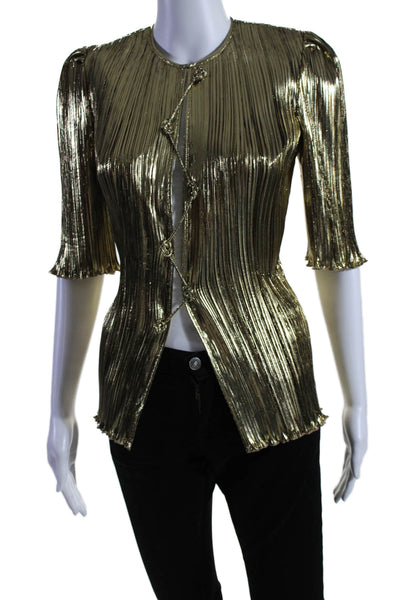 Altuzarra Womens Metallic Snap Button Ribbed Curled Hem Adoni Blouse Gold Size E