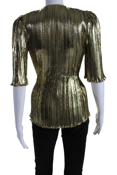 Altuzarra Womens Metallic Snap Button Ribbed Curled Hem Adoni Blouse Gold Size E