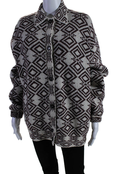 Prada Womens Geometric Print Knitted Collared Button Cardigan Brown Size EUR 36