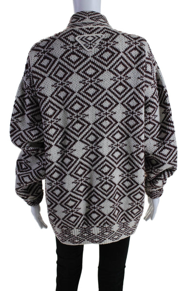 Prada Womens Geometric Print Knitted Collared Button Cardigan Brown Size EUR 36