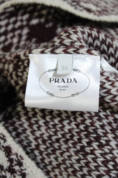 Prada Womens Geometric Print Knitted Collared Button Cardigan Brown Size EUR 36