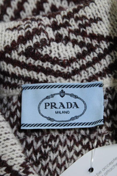 Prada Womens Geometric Print Knitted Collared Button Cardigan Brown Size EUR 36