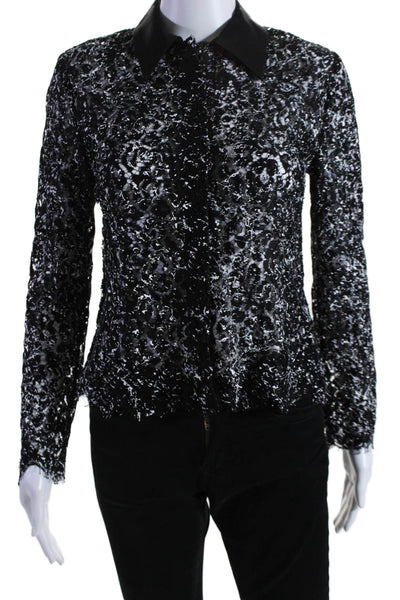 Jason Wu Collection Womens Cotton Silk Buttoned Textured Blouse Black Size 0