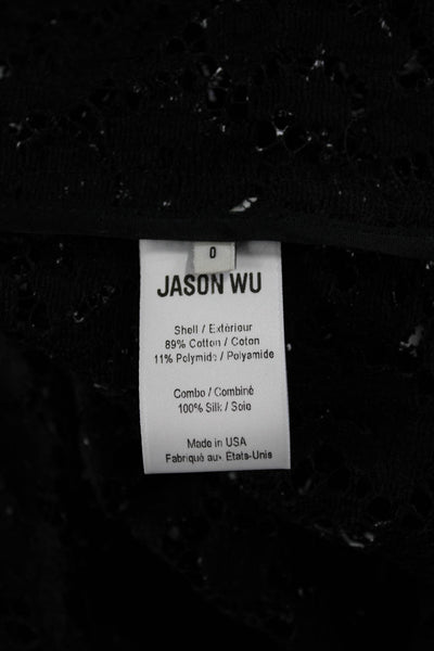 Jason Wu Collection Womens Cotton Silk Buttoned Textured Blouse Black Size 0