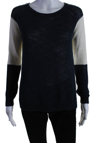 360 Sweater Womens Knit Colorblock Print Crewneck Sweater Navy Blue Size XS