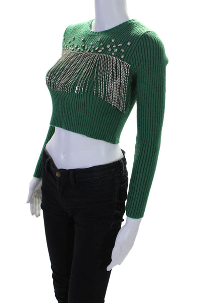 Miss Selfridge Women's Long Sleeves Rhinestone Embellish Sweater Green Size 4