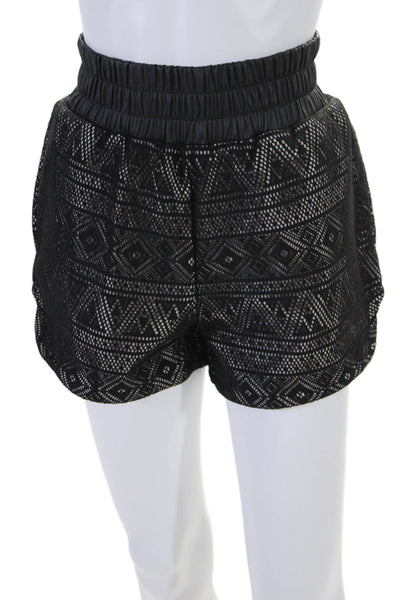 Maniere De Voir Women's Elastic Waist Flat Front Lace Shorts Black Size 8