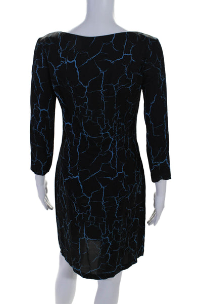 Nicole Miller Womens Silk Abstract Print Long Sleeves Dress Black Blue Size Smal