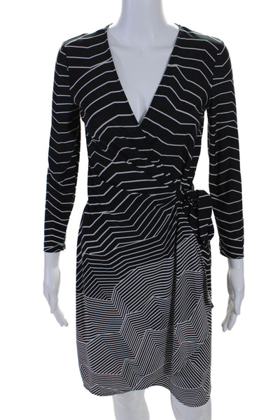 BCBG Max Azria Womens Striped Adele Wrap Dress Black White Size Extra Small