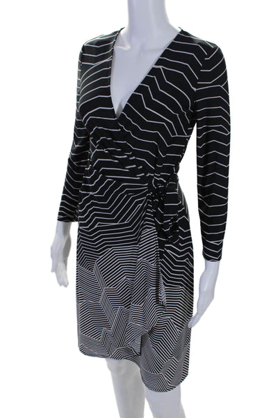 BCBG Max Azria Womens Striped Adele Wrap Dress Black White Size Extra Small