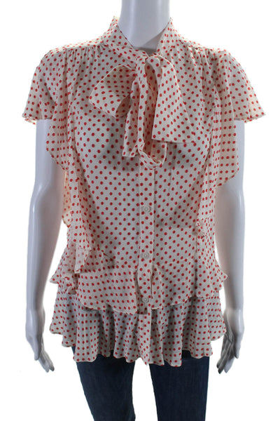 Derek Lam 10 Crosby Womens White Red Polka Dot Ruffle Blouse Top Size 2