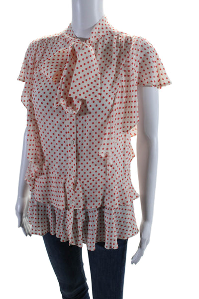 Derek Lam 10 Crosby Womens White Red Polka Dot Ruffle Blouse Top Size 2