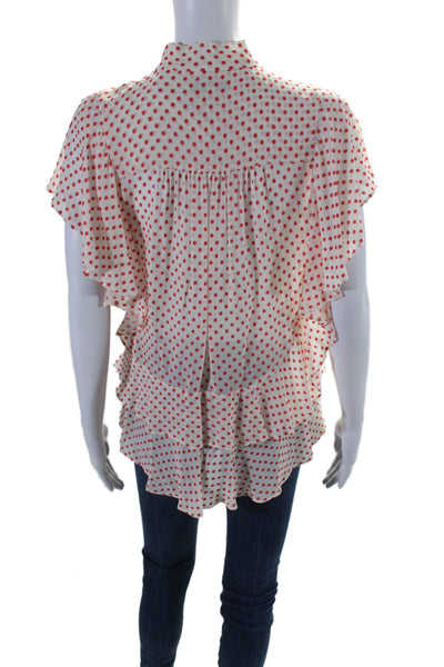 Derek Lam 10 Crosby Womens White Red Polka Dot Ruffle Blouse Top Size 2