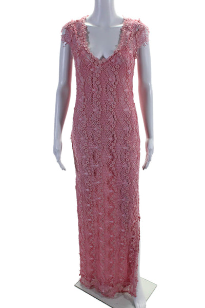 Queen & Pawn Womens Pink Floral Lace V-Neck Lined Sleeveless Shift Dress Size S