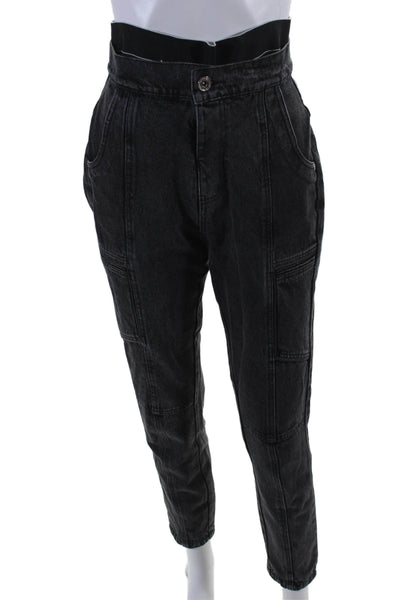 Maniere De Voir Women's High Waist Pockets Straight Leg Denim Pants Black Size 8