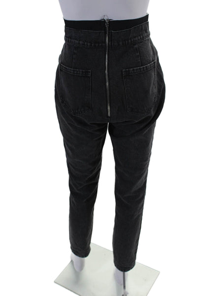 Maniere De Voir Women's High Waist Pockets Straight Leg Denim Pants Black Size 8