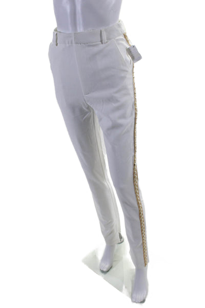 Akira Women's Hook Closure Pearl Trim Straight Leg Dress Pants White Size S