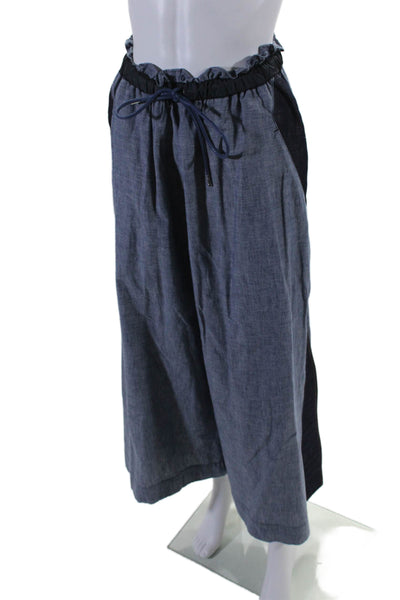 Designer Womens Blue High Rise Drawstring Zip Extra Wide Leg Pants Size M