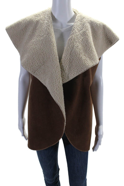 Juliette Jake Womens Brown Fuzzy Cowl Neck Open Front Vest Jacket Size OS