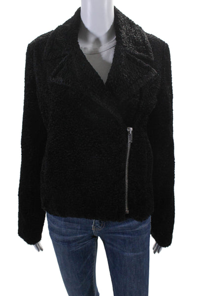 Theory Womens Black Textured Collar Full Zip Long Sleeve Jacket Size 6