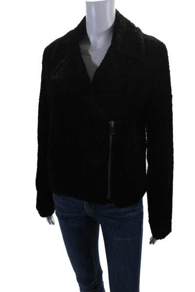 Theory Womens Black Textured Collar Full Zip Long Sleeve Jacket Size 6