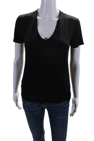 Helmut Lang Womens V Neck Short Sleeve Thin Knit Basic T Shirt Black Size Small