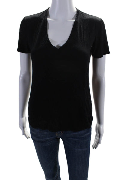 Helmut Lang Womens V Neck Short Sleeve Thin Knit Basic T Shirt Black Size Small