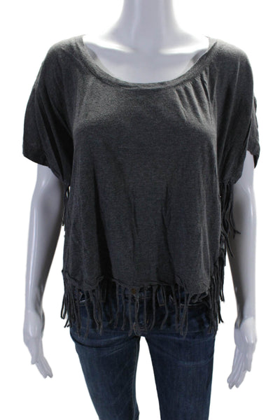 Haute Hippie Womens Sleeveless Cropped Crew Neck Tasseled Top Gray Size Small