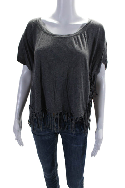 Haute Hippie Womens Sleeveless Cropped Crew Neck Tasseled Top Gray Size Small