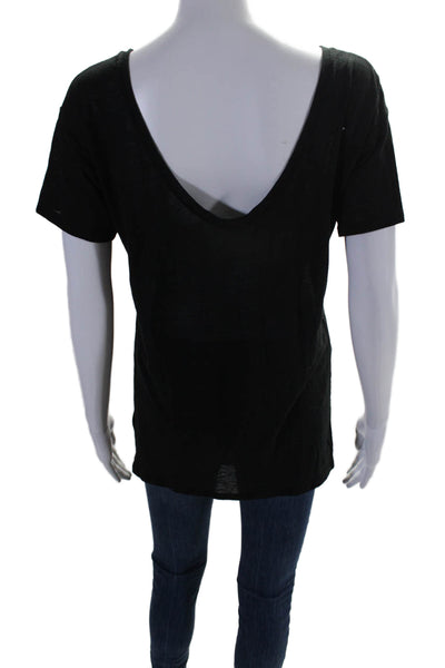 Helmut Lang Womens Short Sleeve Boat Neck Thin Knit Top Black Size Small