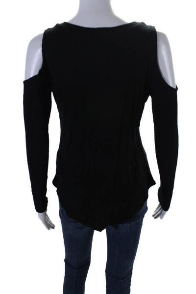 LNA Womens Open Shoulder V Neck Long Sleeve Basic Top Black Size Small