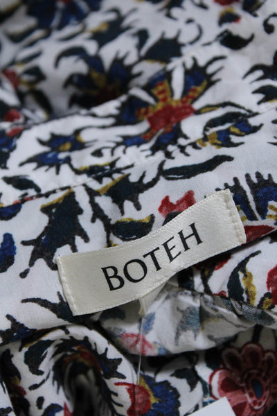 Boteh Womens Cotton Floral Print V Neck Long Sleeve Blouse White Size 2