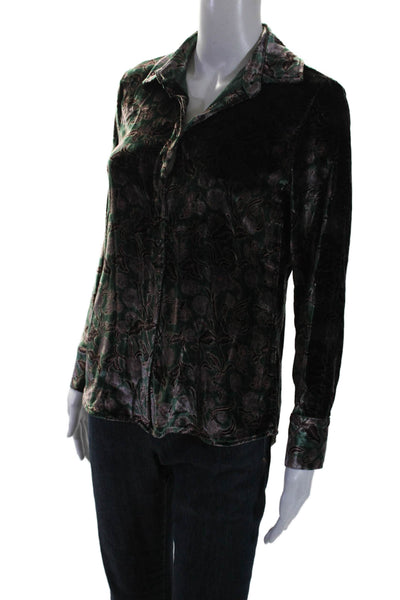 Faherty Womens Floral Print Button Down Shirt Green Brown Size Extra Extra Small