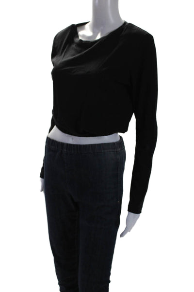 The Westside Womens Long Sleeves Cropped Tee Shirt Black Size Extra Small