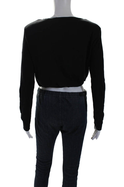 The Westside Womens Long Sleeves Cropped Tee Shirt Black Size Extra Small