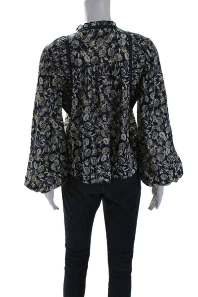 The Westside Womens Floral Print Blouse Navy Blue Cotton Size Extra Small