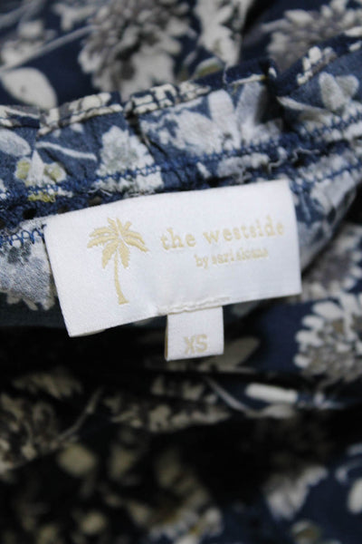 The Westside Womens Floral Print Blouse Navy Blue Cotton Size Extra Small