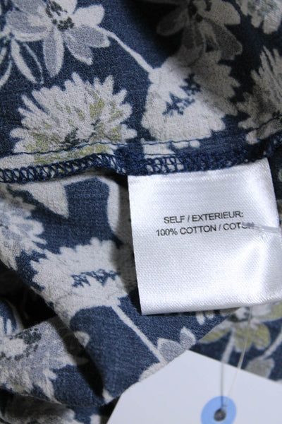 The Westside Womens Floral Print Blouse Navy Blue Cotton Size Extra Small