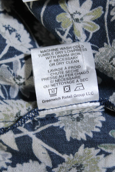 The Westside Womens Floral Print Blouse Navy Blue Cotton Size Extra Small